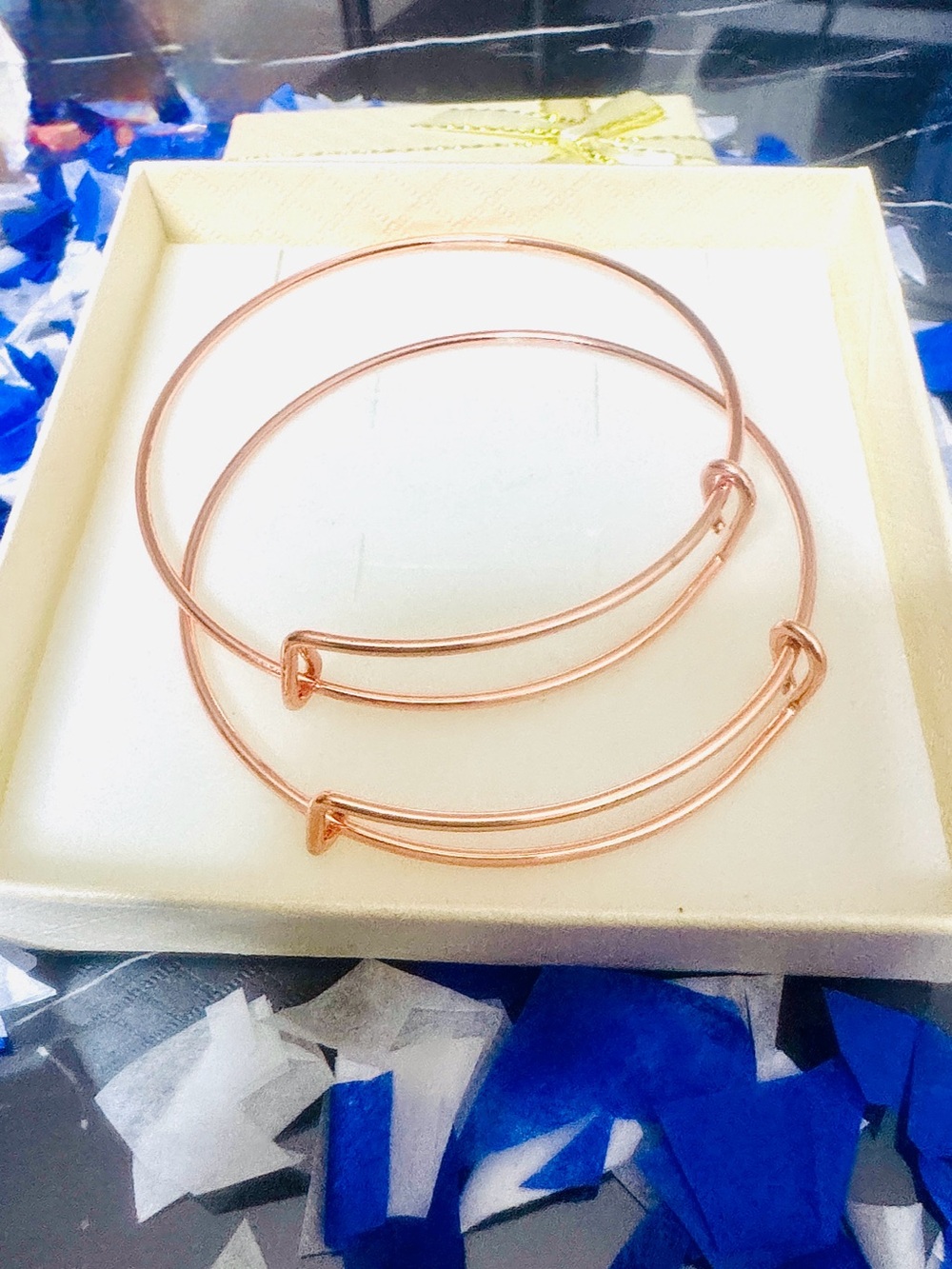 Stackable Rose Gold Adjustable Wire Bangle Set for Women